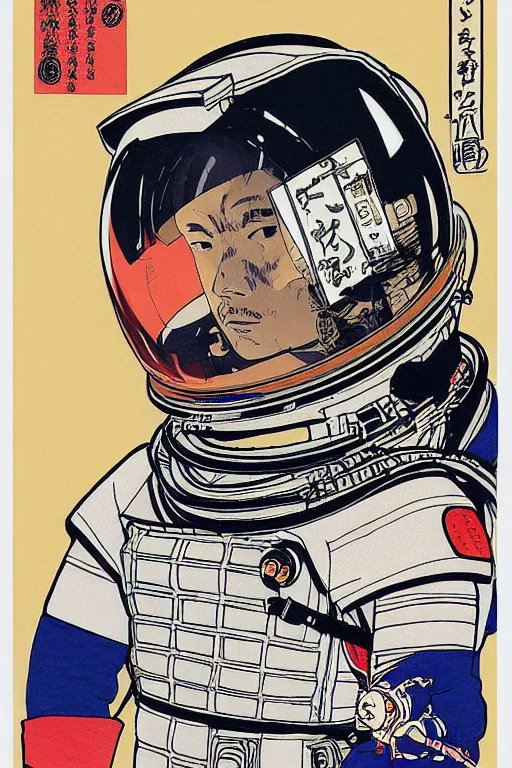 Image similar to portrait of a astronaut in samurai helmets, by katsuhiro otomo