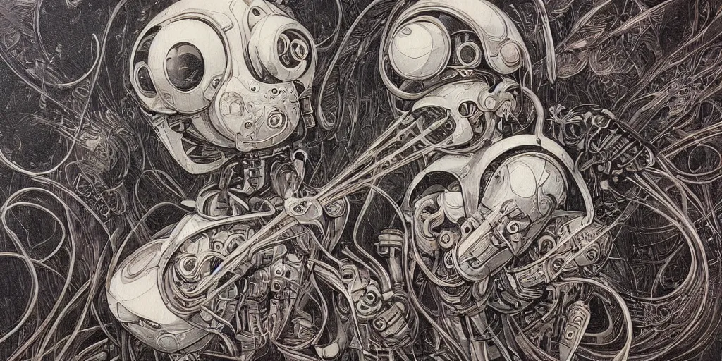 Image similar to a beautiful painting of robot by aaron horkey, trending on artstation