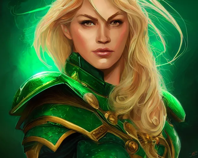 Image similar to A blonde emerald warrior, illustration, in the style of Fernando Juarez, epic, fantasy, intricate, elegant, amazing detail, digital painting, artstation, concept art, smooth, sharp focus, illustration