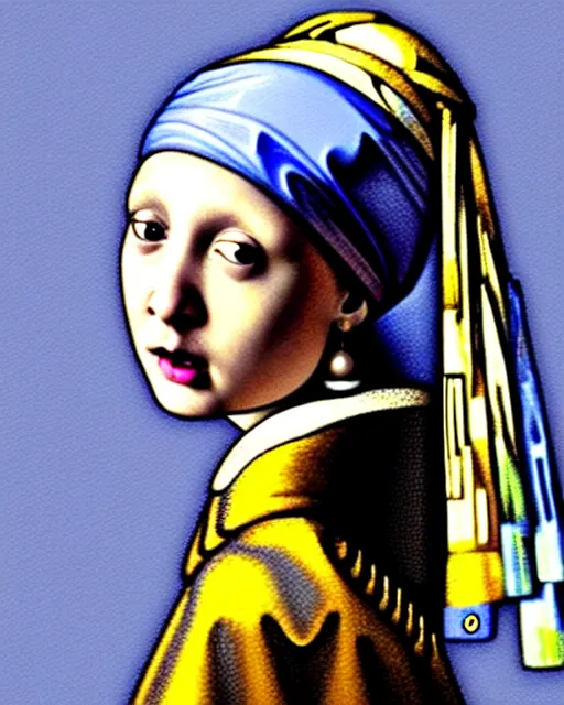 Image similar to girl with a pearl earring as a portrait of a girl in modern clothing