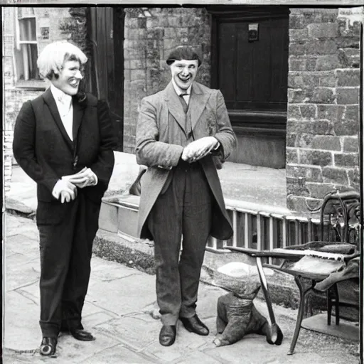 Image similar to friendly british gentleman lord is telling a joke, vintage photo
