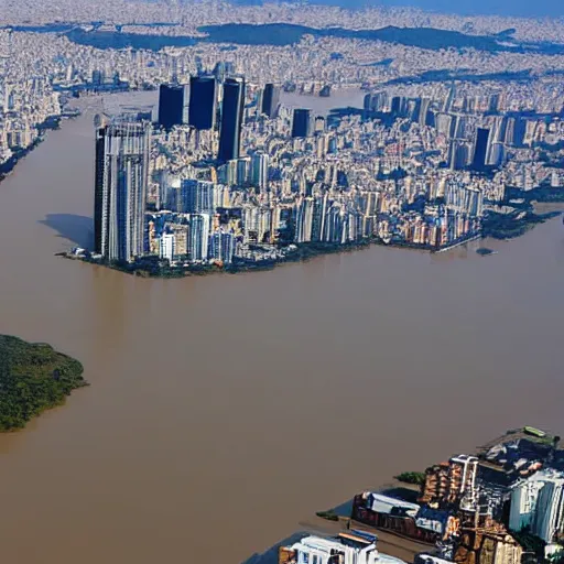 Image similar to aerial photo of sao paulo with a flood of 6 0 meters high, realistic, 4 k