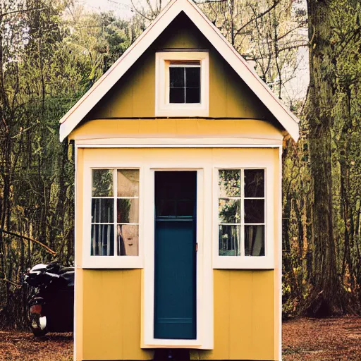 Prompt: Victorian tiny house. Photographed with Leica Summilux-M 24 mm lens, ISO 100, f/8, Portra 400