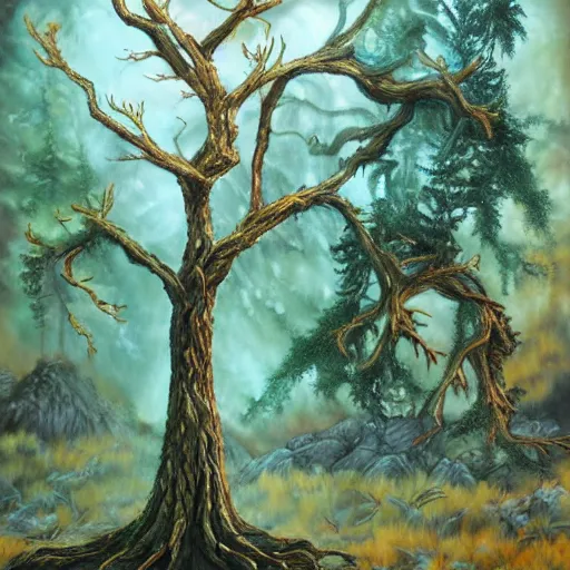 Prompt: A 30 year old tree, fantasy painting, lots of detail