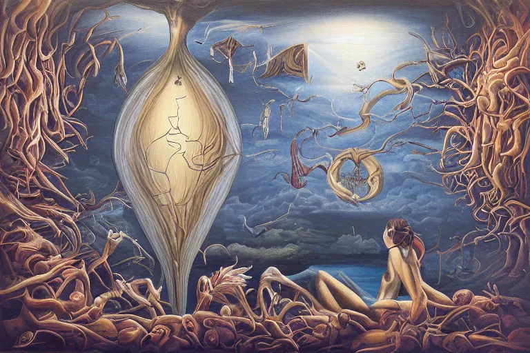 Image similar to identifying one's fears, surrealism, elegant oil painting, highly detailed. album art for music