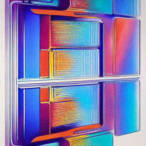 Image similar to a painting by Wayne Thiebaud of a high end Nvidia GPU RTX, cooling, high specs, ethereal!!!!!!!, by Wayne Thiebaud, neon gradient, highly detailed GPU