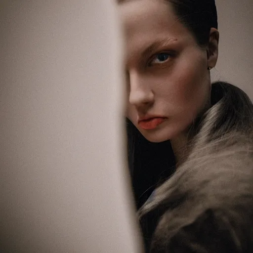 Prompt: photography of model with the head of a woman, wearing retro suit, inside berghain, classic, white hair, photo 3 5 mm leica, hyperdetail, 8 k, very detailed