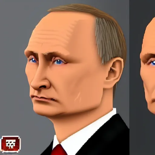 Prompt: a person looking like vladimir putin in minecraft video game