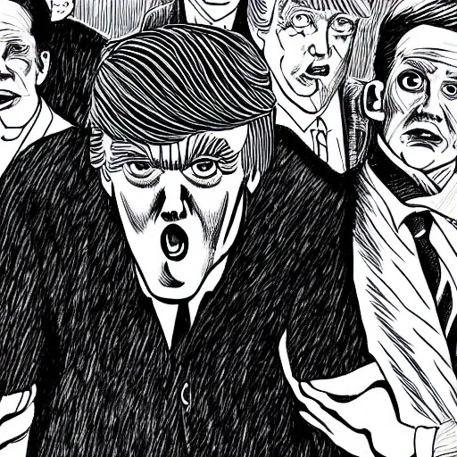 Prompt: donald trump drawn by junji ito