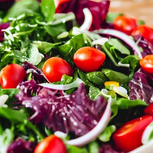 Image similar to first person point of view from my eyes, cutting a salad