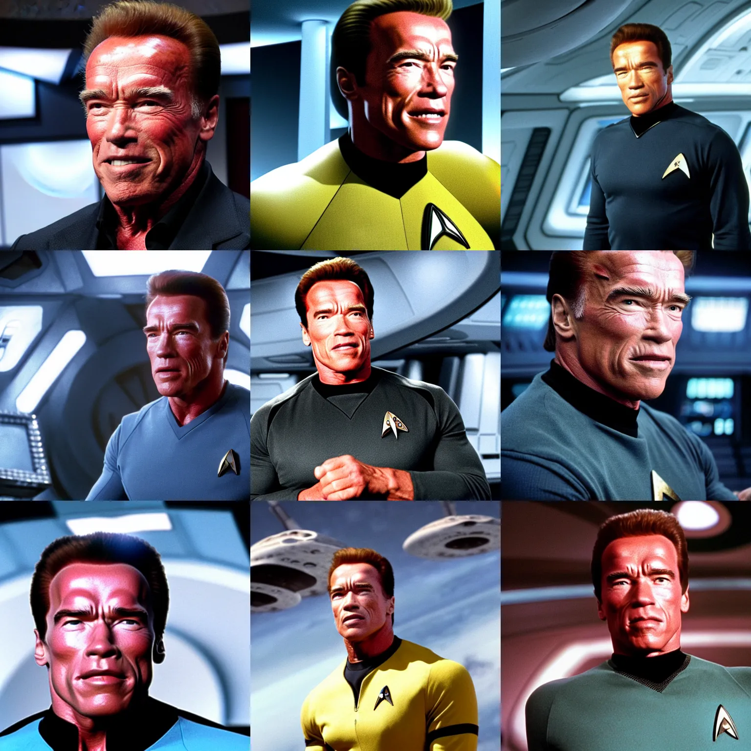 Image similar to Arnold Schwarzenegger is the captain of the starship Enterprise in the new Star Trek movie