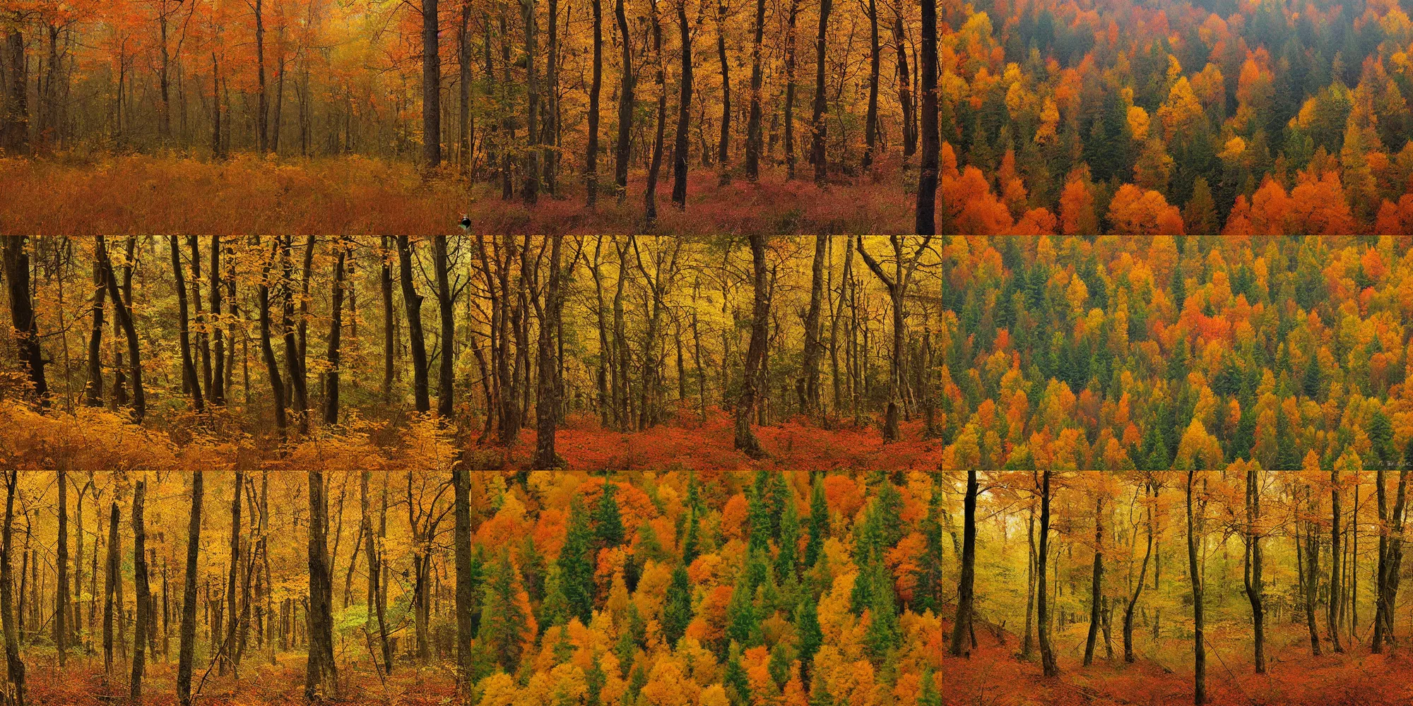 Prompt: Landscape of forest in autumn, by Bill Watterson