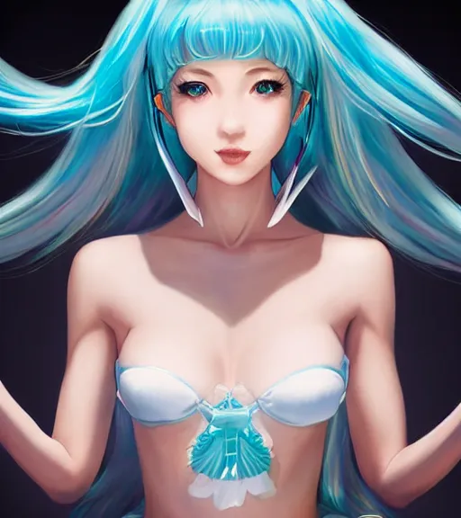 Prompt: Beautiful Hatsune miku by artgerm, rossdraws, magali villeneuve, Gil Elvgren, Earl Moran, symmetrical shoulders