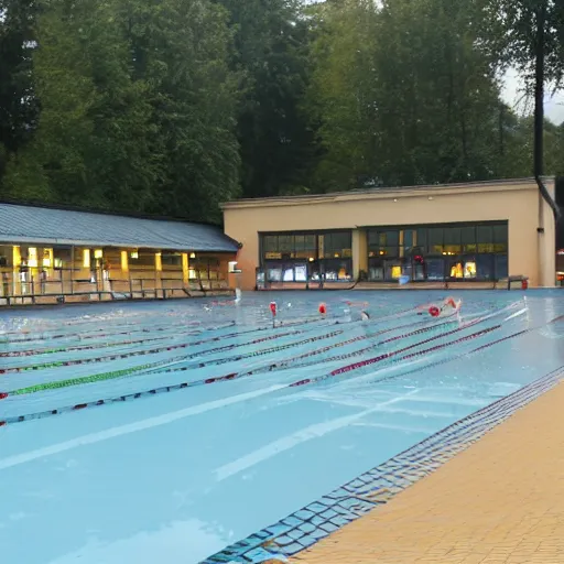 Image similar to rainy day at outdoor swimming pool in polish town