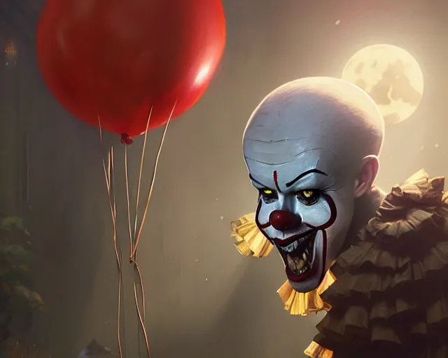 Image similar to highly detailed portrait of pennywise the dancing clown, in gta v, stephen bliss, unreal engine, fantasy art by greg rutkowski, loish, rhads, ferdinand knab, makoto shinkai and lois van baarle, ilya kuvshinov, rossdraws, tom bagshaw, global illumination, radiant light, detailed and intricate environment