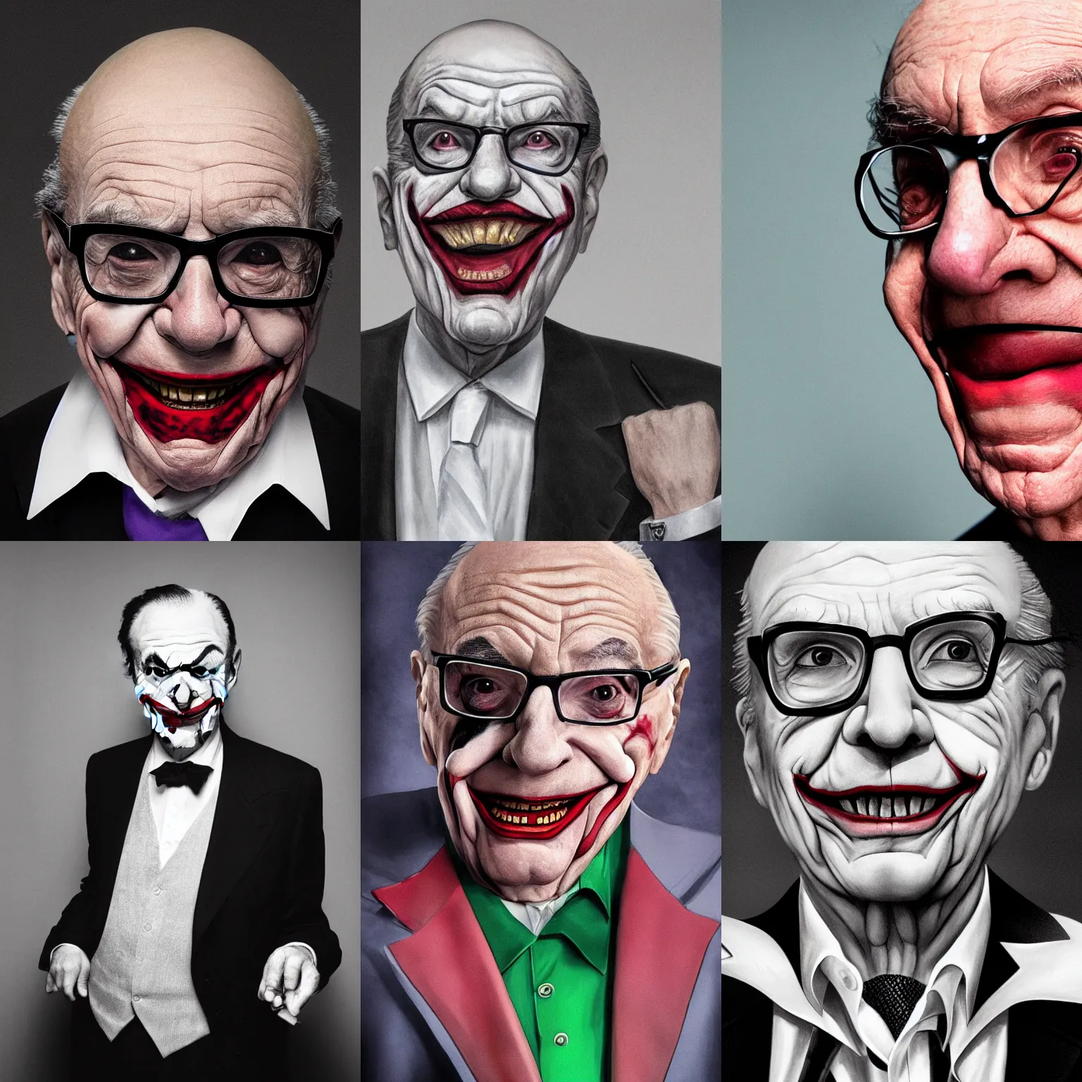 Prompt: Rupert Murdoch as the joker, portrait photograph