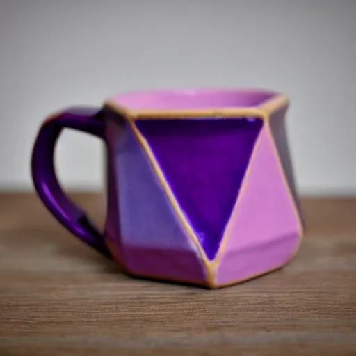 Image similar to geodesic triangle handbuilt ceramic mug with pink and purple pearlescent glaze