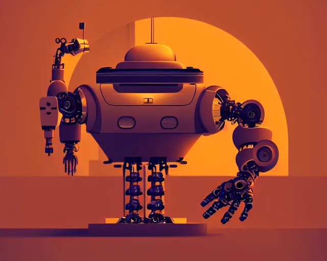Prompt: mechanical robot inspired by phillipe stark, art by mike winkelmann, golden hour, illustration, highly detailed, simple, smooth and clean vector curves, no jagged lines, vector art, smooth, artstation