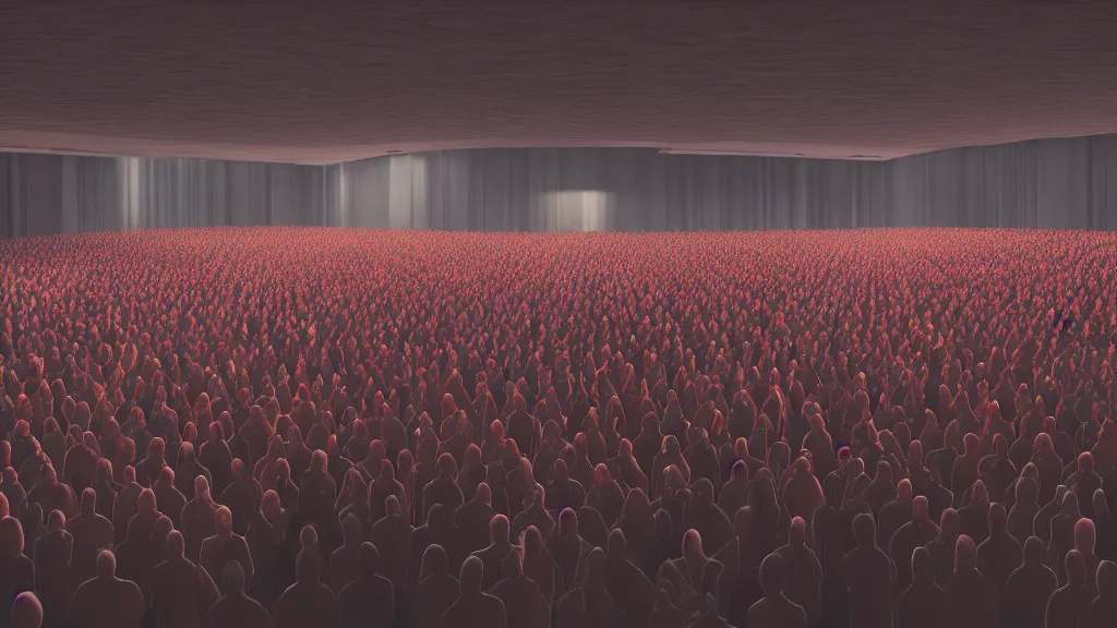 Prompt: 1000 Obama clones chanting ; cinema render by Beeple, 4K