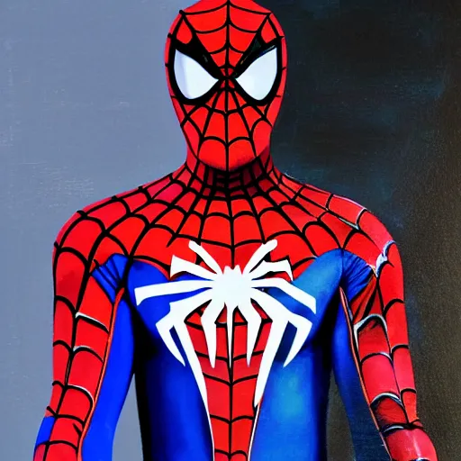 Image similar to jerma 9 8 5 as spiderman, jerma 9 8 5 in spiderman costume, jerma 9 8 5 is spiderman, high quality painting