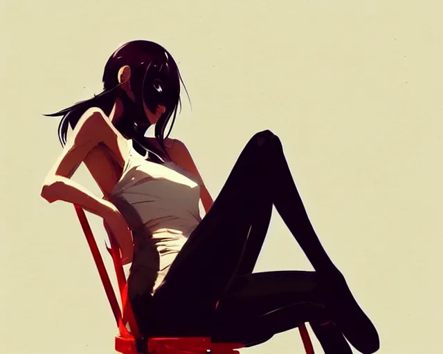 Image similar to a ultradetailed beautiful panting of a stylish woman sitting on a chair, by conrad roset, greg rutkowski and makoto shinkai, trending on artstation