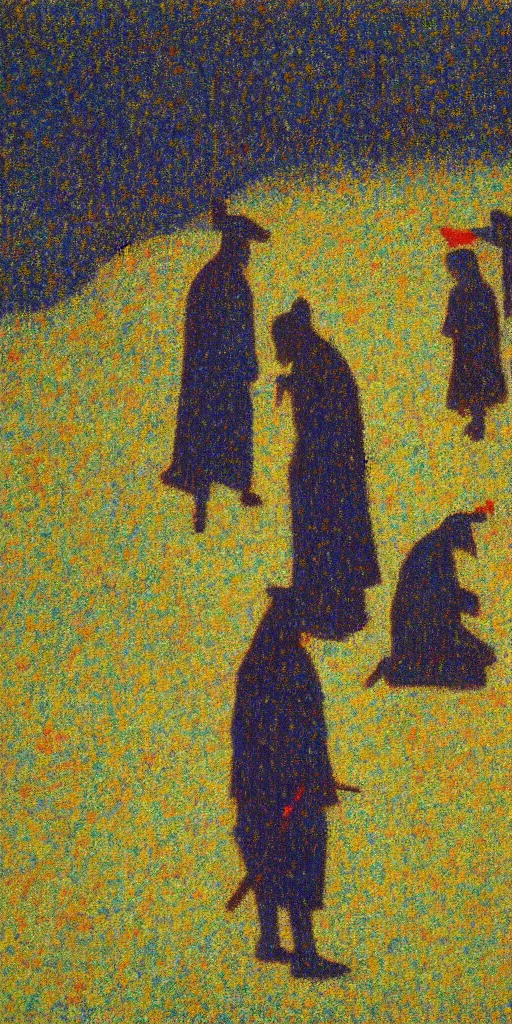 Image similar to a film still of ghost dog way of samurai 1 9 9 9 movie, painted by georges seurat, impressionism, pointillism, detailed