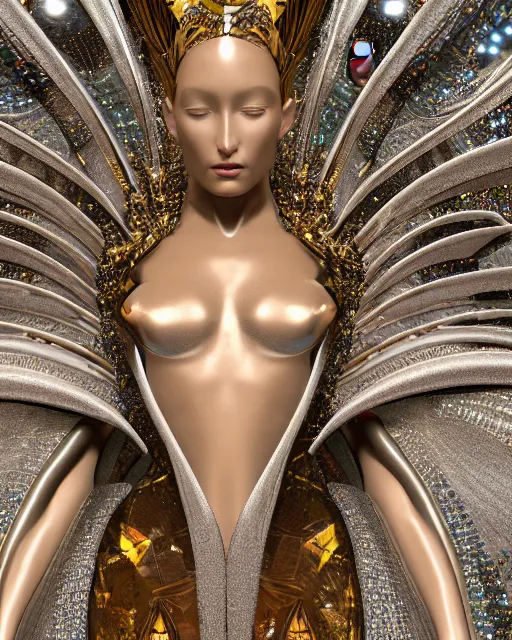 Image similar to a highly detailed metahuman 4 k close up render of an alien goddess bella hadid monument venus in iris van herpen dress schiaparelli in diamonds crystals swarovski and jewelry iridescent in style of alphonse mucha gustav klimt trending on artstation made in unreal engine 4