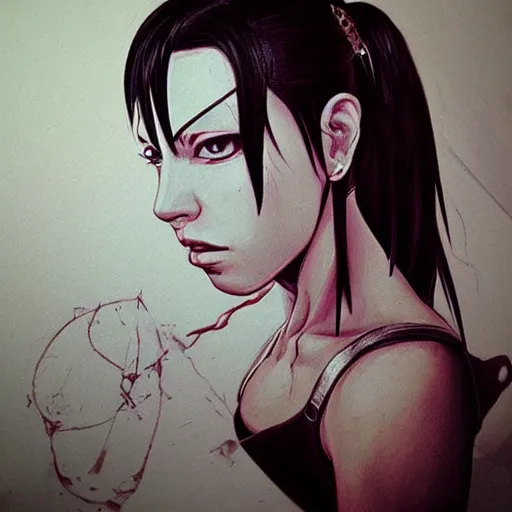 Prompt: head and body artwork of tifa lockhart, detailed, trending on artstartion