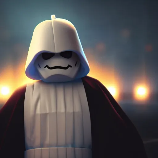 Image similar to a marshmello as palpatine attacking splash art, movie poster, cinematic lighting, detailed face, dramatic, 8 k render in mudbox, shallow depth of field