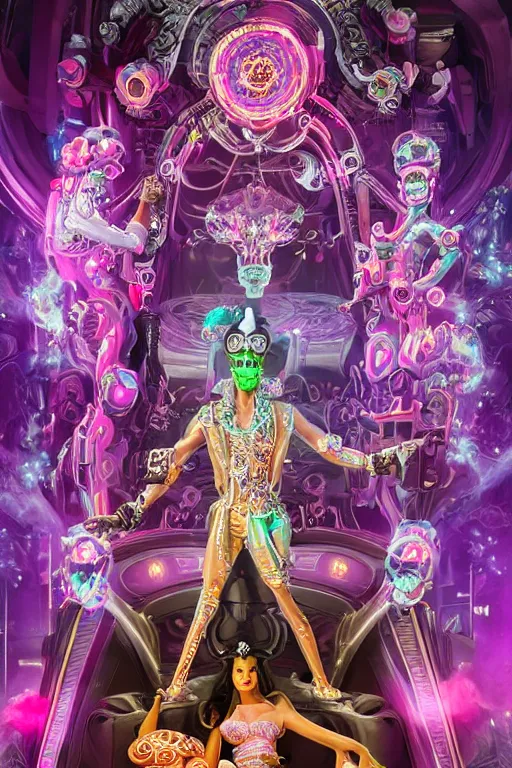 Prompt: full-body rococo and cyberpunk style neon statue of a young attractive aladdin macho dotado e rico android sim roupa reclining con las piernas abertas e la piroca dura, glowing white laser eyes, prince crown of pink gears, diamonds, swirling silver-colored silk fabric. futuristic elements. full-length view. space robots. human skulls. intricate artwork by caravaggio. Trending on artstation, octane render, cinematic lighting from the right, hyper realism, octane render, 8k, depth of field, 3D