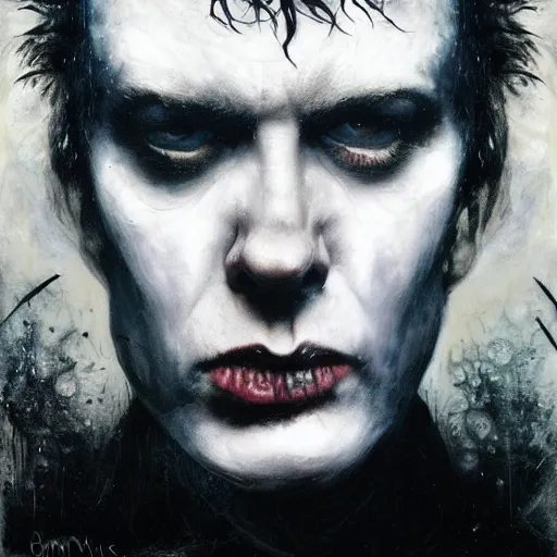 Image similar to stunning portrait of gaunt sid vicious a ( the cure fan ) as dream from sandman, dim stars as eyes, by jeremy mann, by cedric peyravernay, by by russ mills, by richard avedon and ben templesmith, dramatic lightning, sadness, dark eye sockets, in the shadows, punk rock, gothic, high detailed, 8 k