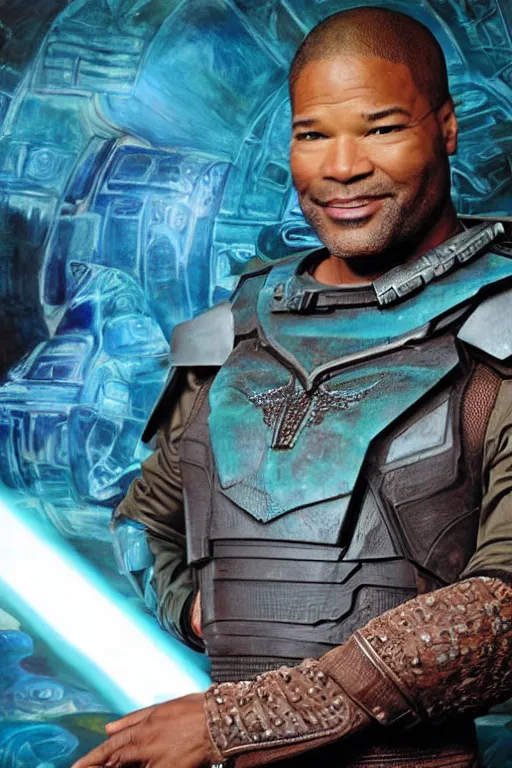 Image similar to movie still of Christopher Judge playing Teal\'c in an episode of Stargate SG-1, a ruggedly handsome hero, intricate, elegant, highly detailed, centered, digital painting, artstation, concept art, smooth, sharp focus, illustration, art by artgerm and donato giancola and Joseph Christian Leyendecker, Ross Tran, WLOP