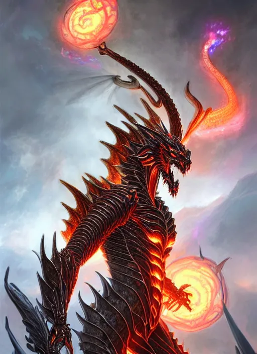 Image similar to muscular and tall ghostly fire humanoid dragon!!!! draconian!! intricate ornate iridescent heavy armor!! character concept art, sharp focus, octane render! unreal engine 5! highly rendered!! trending on artstation!! detailed linework!! illustration by artgerm, wlop, and chie yoshii