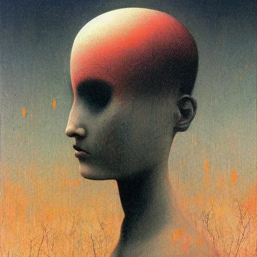 Image similar to young teen female with who is half crow, painting by Beksinski