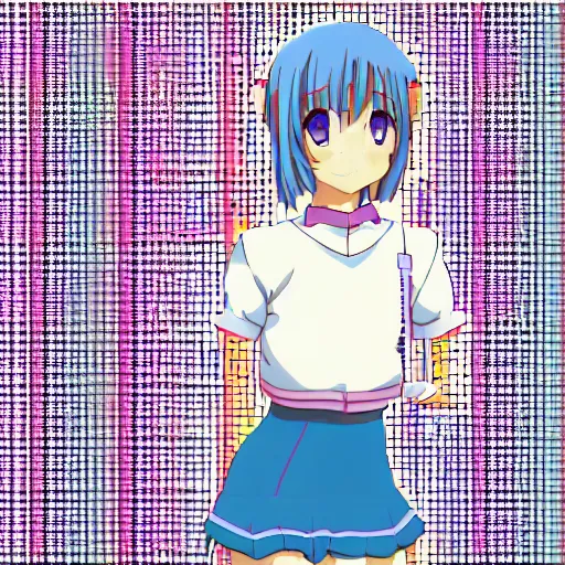 Prompt: anime girl in the style of windows xp, retro, windows xp, cheerful, 9 0 s mascot symbol,