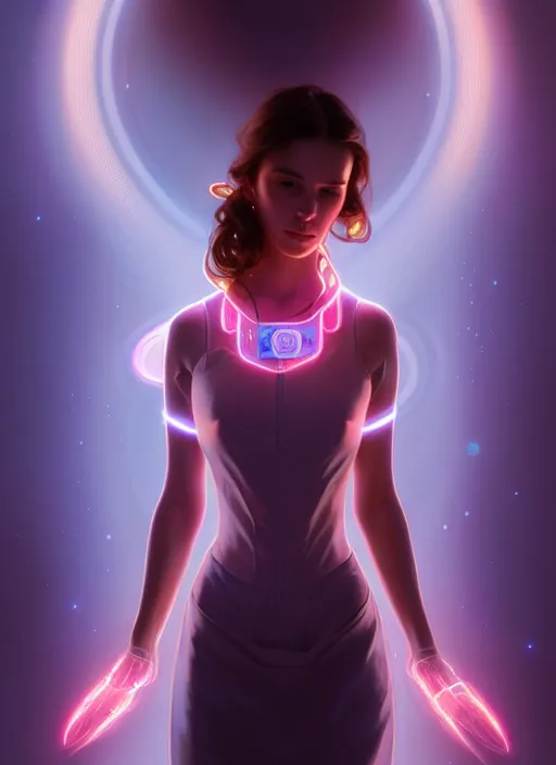 Prompt: full body portrait of girl, chemisty, sci - fi, glowing lights!! intricate, elegant, thick, highly detailed, highly detailed face, digital painting, artstation, concept art, smooth, sharp focus, illustration, art by artgerm and greg rutkowski and alphonse mucha, 8 k