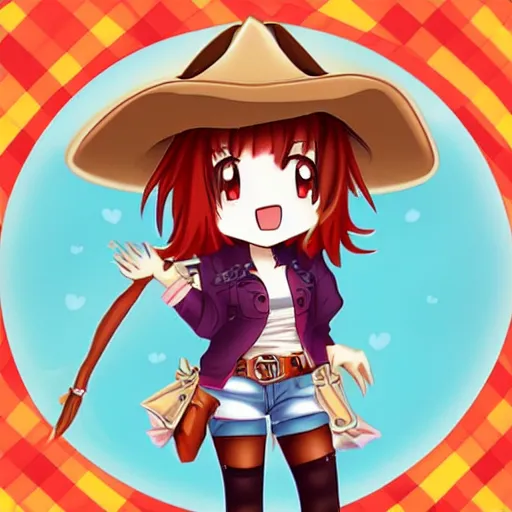 Prompt: cute cowgirl character, chibi, anime