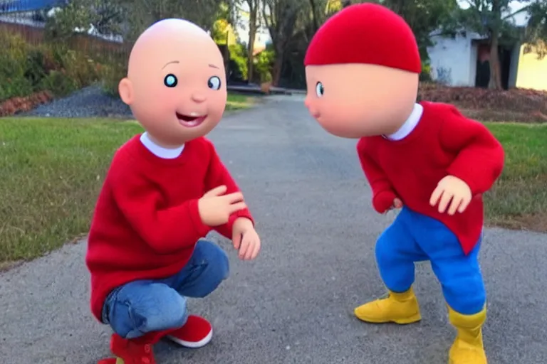 Prompt: a real life caillou