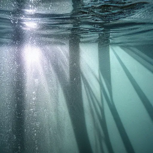 Prompt: underwater caustic light study with reflections. 8k resolution. Photograph. Trending on artstation. God rays.