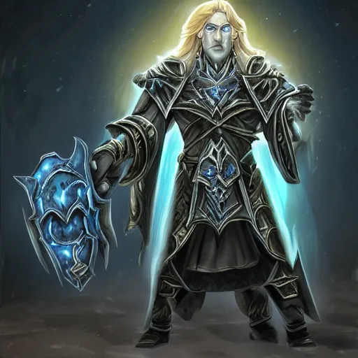 Prompt: arthas in the style of graven tung, concept art