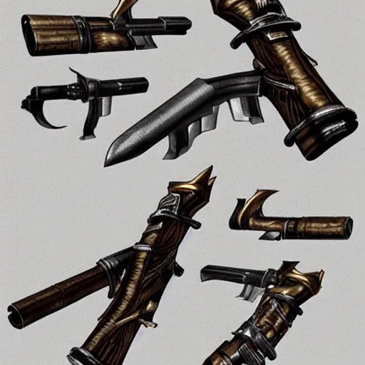 Image similar to steampunk style weapons, concept design