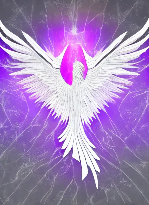 Image similar to white phoenix subtle purple gold white phoenix salt crystals sharp detail 3d render simple background graphic ultra simplified deco design fai khadra gaika style