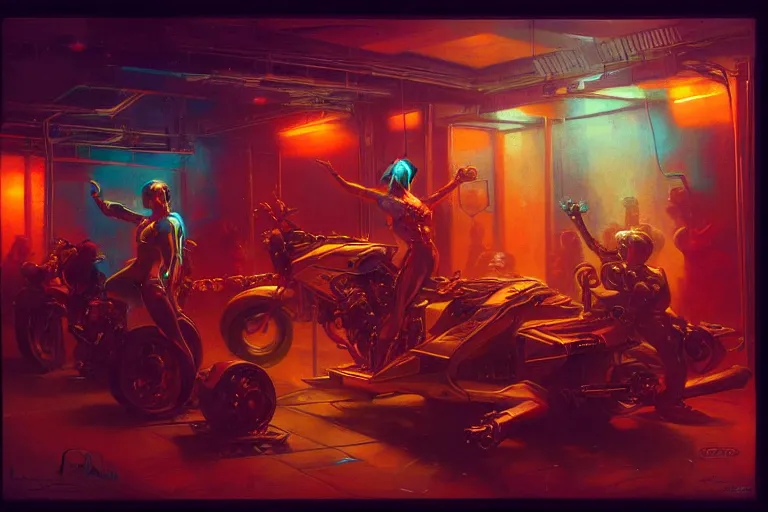 Prompt: synthwave, robotic arm, neon lights, cool tint, painting by gaston bussiere, craig mullins, j. c. leyendecker, tom of finland