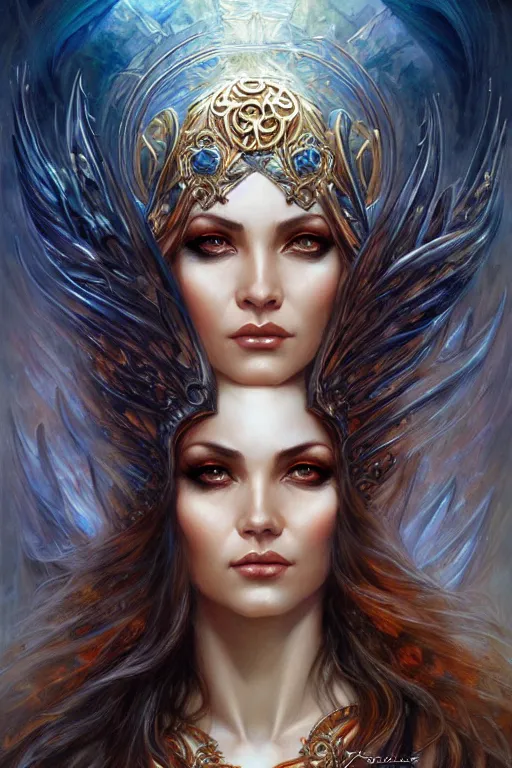 Image similar to a female sorceress by karol bak and vargas, beautiful detailed eyes, cute, fantasy, intricate, elegant, highly detailed, digital painting, 4 k, hdr, concept art, detailed jewelry, smooth, sharp focus, illustration, art by artgerm