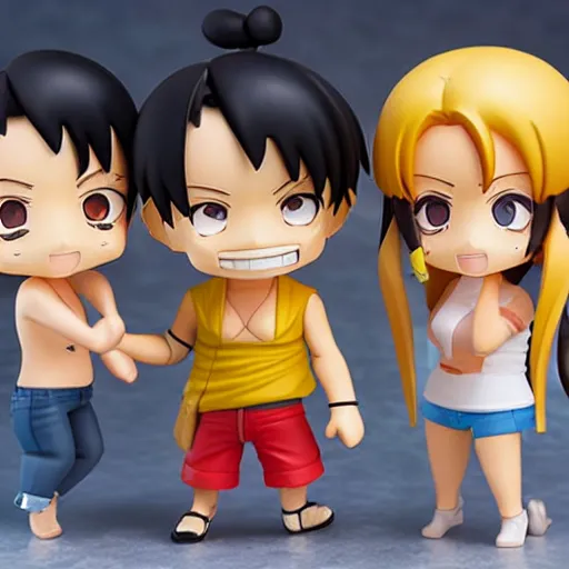 Prompt: high quality portrait flat matte painting of one piece in the style of nendoroid and Toon toys , flat anime style, thick painting, medium close-up