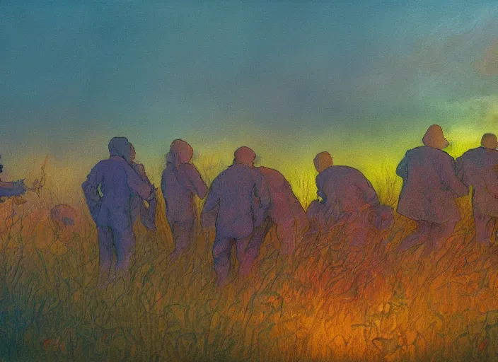 Image similar to impressionist painting of a somber hamster funeral at dusk, in the style of michael whelan and james gurney and wayne barlowe