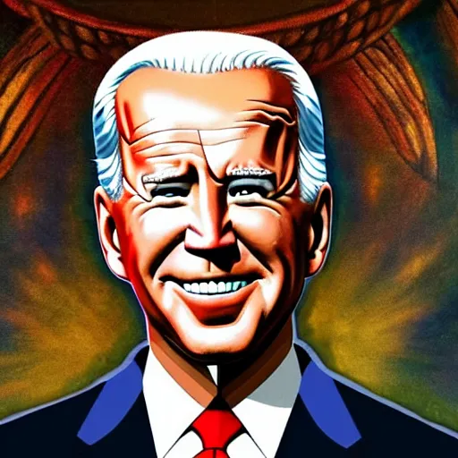 Image similar to a church mural depicting joe biden as a god, 4 k, highly detailed, painted by michelangelo