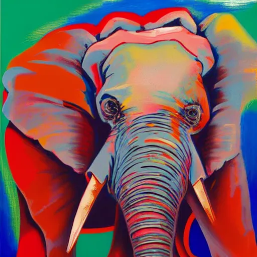 Prompt: abstract painting of an angry elephant, artwork by fujita, goro,