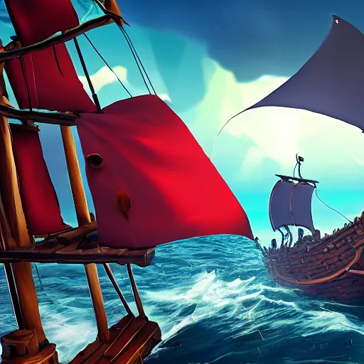 Image similar to sea of thieves scene with a hedgehog on a pirate ship, digital art, epic lighting, game screenshot, danish flag, danish flag on top of ship