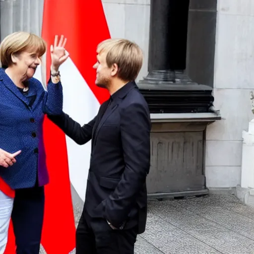 Image similar to armin van buuren taking a photo with angela merkel in berlin